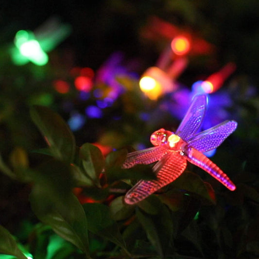 SolarGlow Dragonfly String Lights Outdoor 25.6FT 30 LED Solar Powered Waterproof Patio Garden Fairy Lights Multicolor