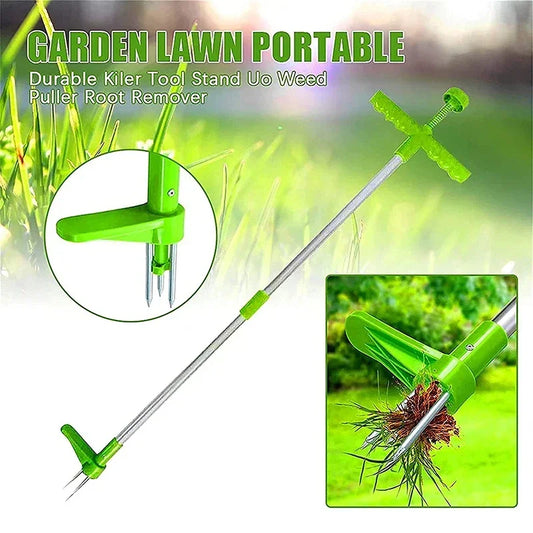 RootMaster Standing Weed Remover Tool Long Handle Aluminum Garden Weeder with Foot Pedal and Detachable Design