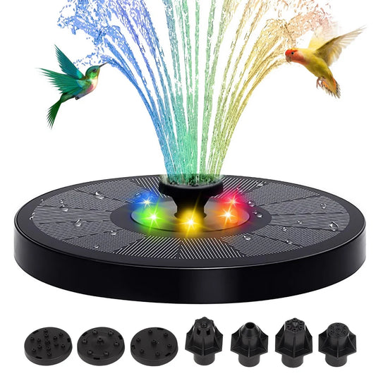 LumiFlow Solar Fountain LED Floating Water Pump for Bird Bath Pond Pool with Color Changing Lights and Nozzles