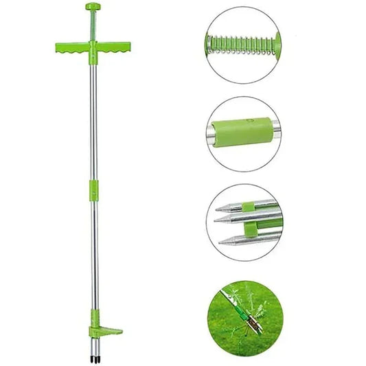 RootMaster Standing Weed Remover Tool Long Handle Aluminum Garden Weeder with Foot Pedal and Detachable Design